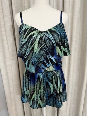 Guess Mint Green & Black Printed Romper